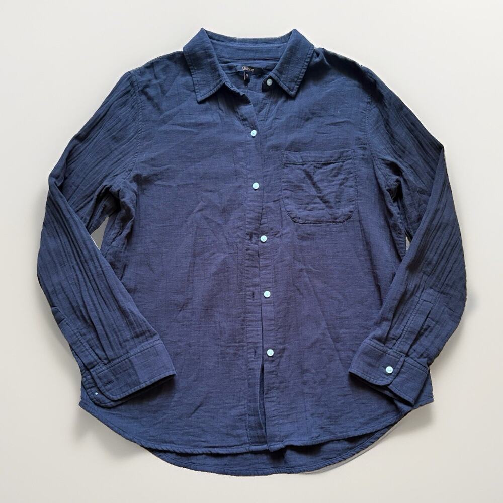 Quince Light Weight Linen Cotton Button Down Summer Work Shirt Black Small S
